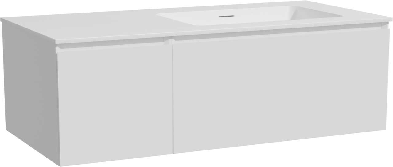 Storke Edge meuble salle de bains suspendu 110 x 52 cm blanc brillant avec Mata plan vasque asymétrique à droite en solid surface blanc mat