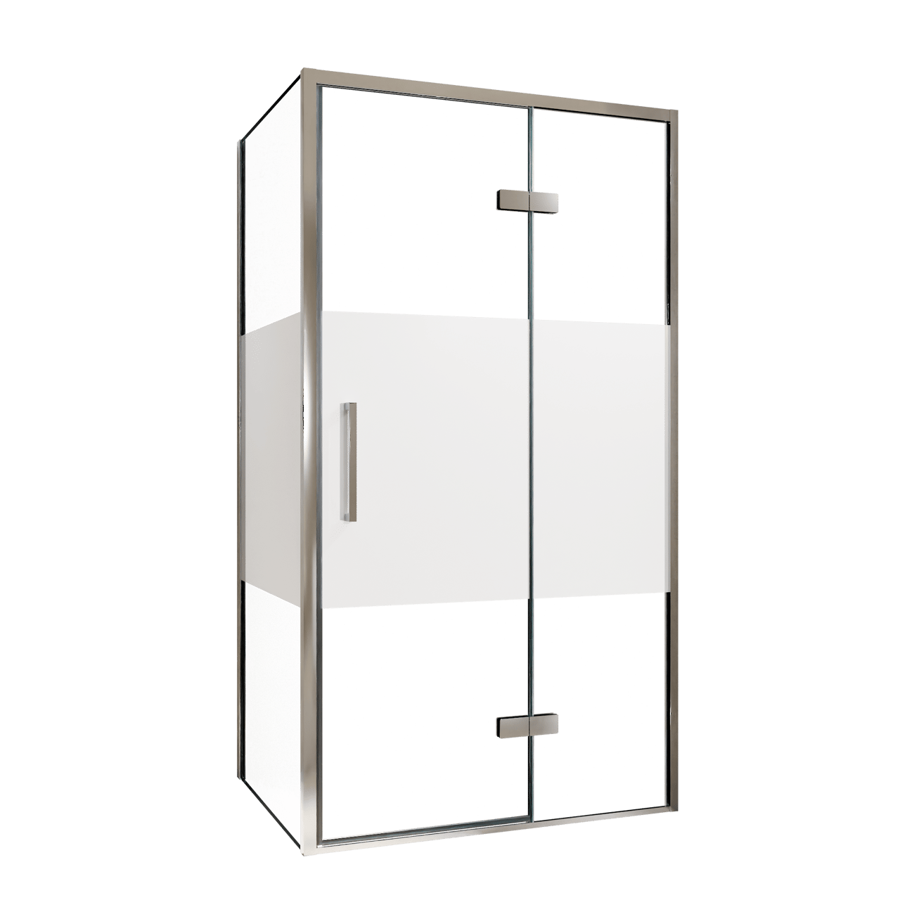 Balmani Senses Design douchehoek met rechtse draaideur en vaste zijwand, 100 x 100 cm, Helder glas met matte strook, Chroom profielen