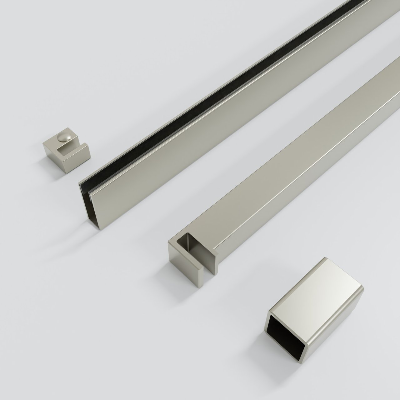 Balmani Modular douche à l'italienne: 120 x 200 cm, Verre transparent arrondi, Profil Brushed CoolMetal