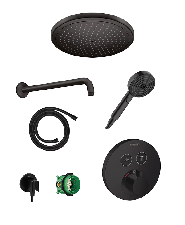 Hansgrohe Showerselect S thermostatische kraan Inbouw regendoucheset met regendouchekop 28cm Mat Zwart