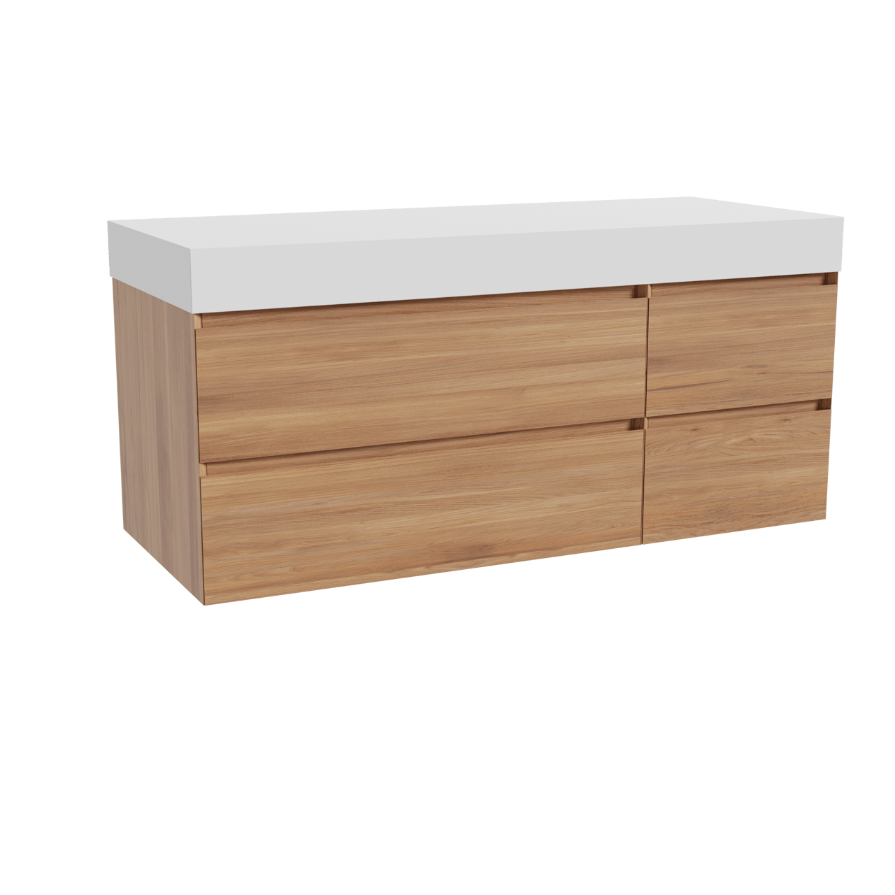 Balmani Mitra meuble salle de bains suspendu 135 x 55 cm teck avec Dominus tablette simple ou double en solid surface blanc mat