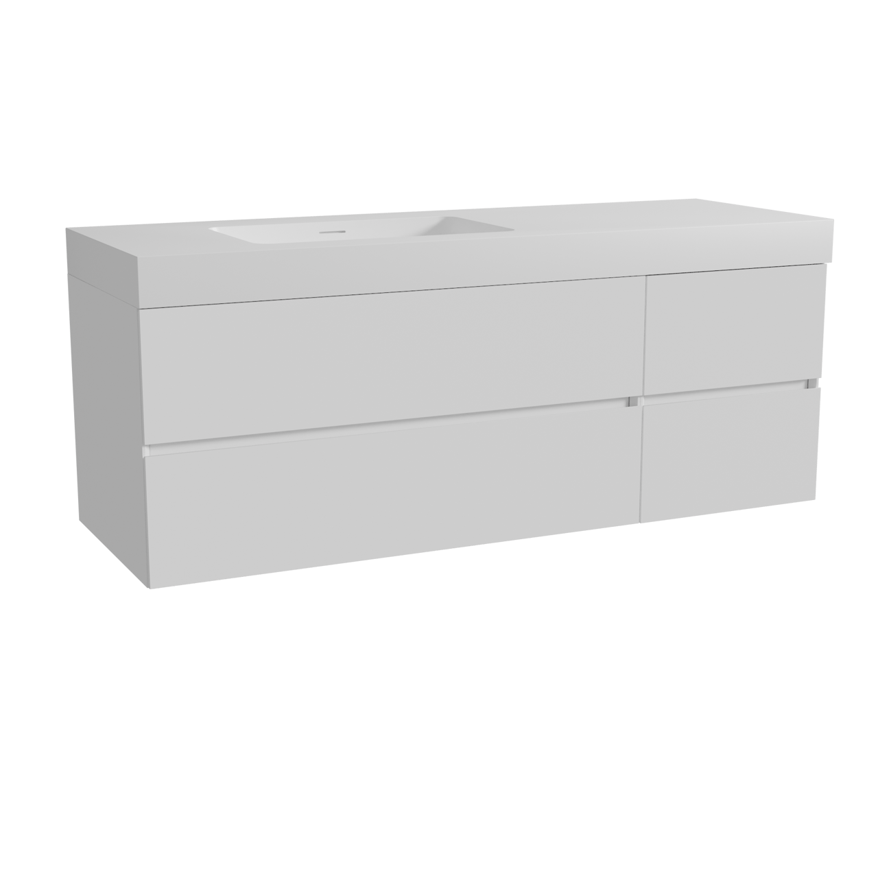 Storke Edge hängendes Möbelstück Set: 150 x 52 cm, Weiß matt, mit Mata High Waschtisch links, Solid Surface Weiß matt