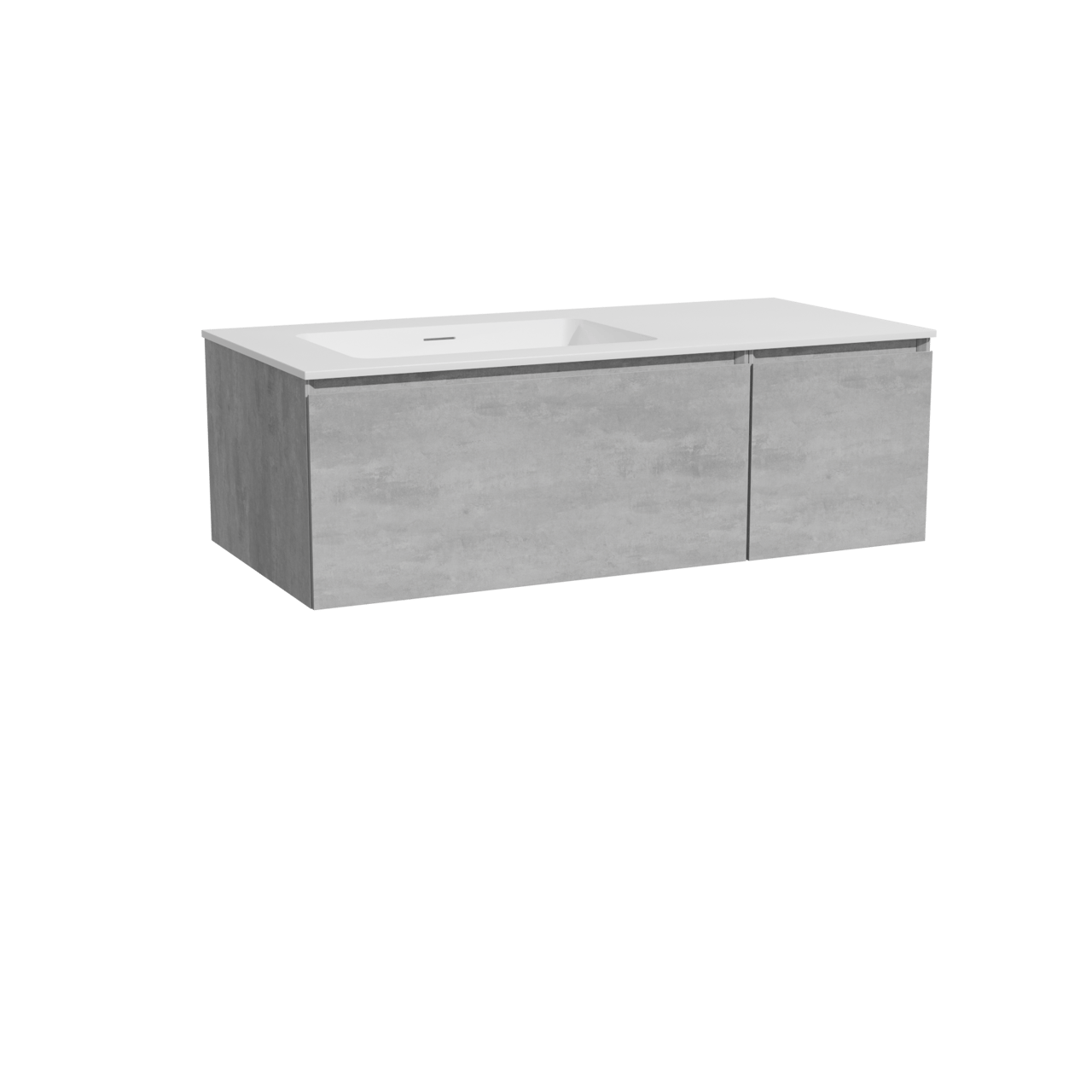 Storke Edge meuble salle de bains suspendu 110 x 52 cm béton gris foncé avec Mata vasque asymétrique gauche en solid surface blanc mat