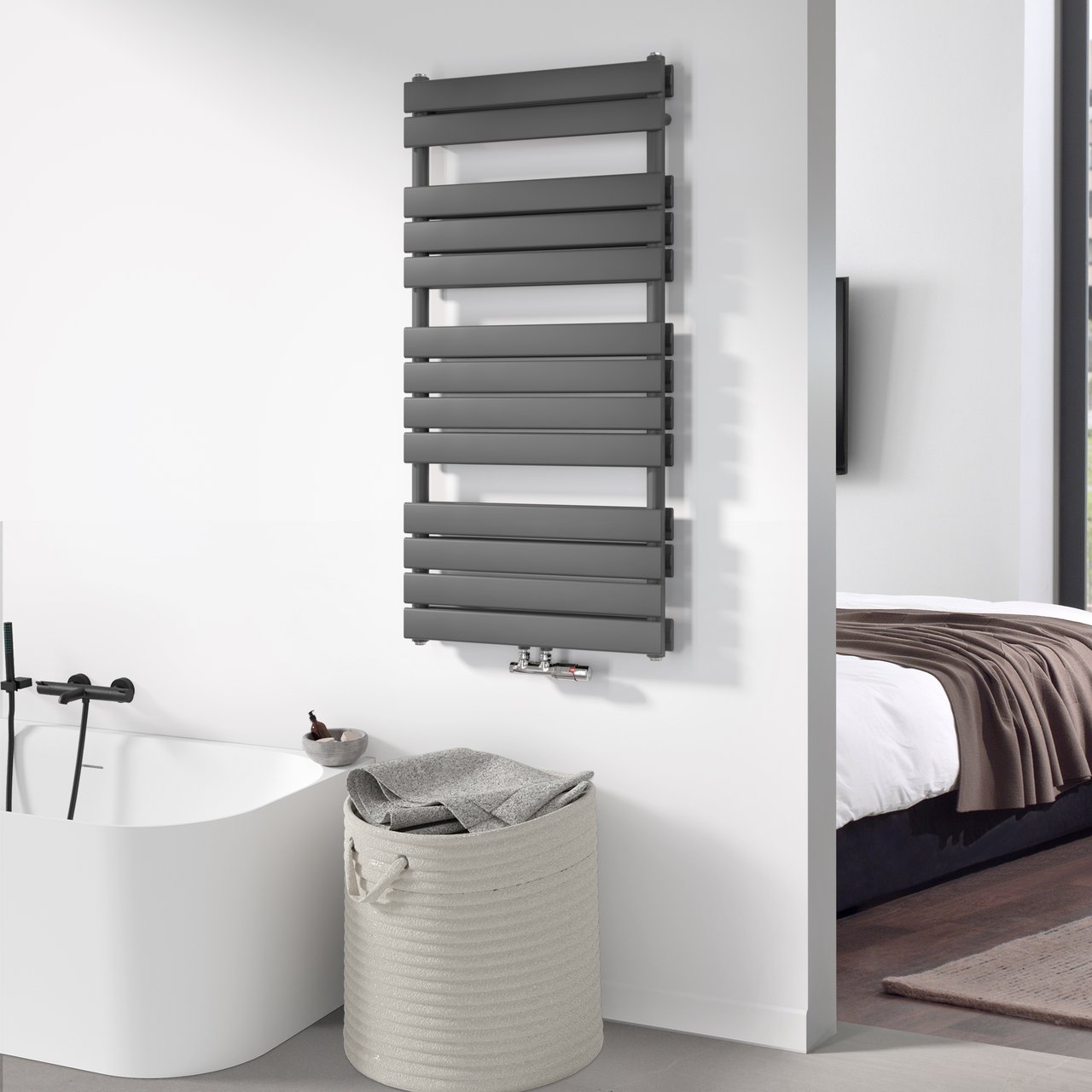 Vipera Vulcan dubbele handdoekradiator 60 x 123 cm centrale verwarming antraciet grijs zij- en middenaansluiting 1.256W