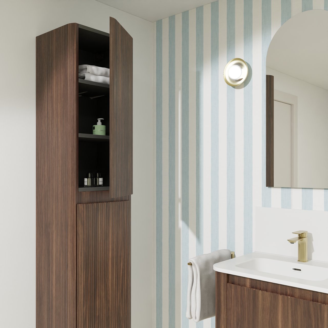 Storke Soft zwevende badkamerkast 40 x 35 x 170 cm notelaar vert. sym. Groef