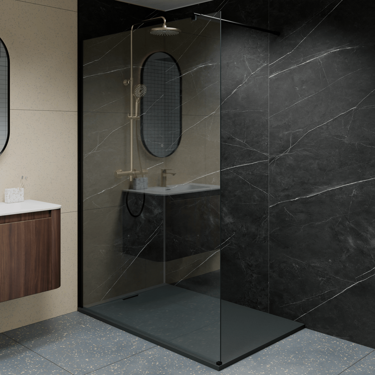 Balmani Andes Evolution douchebak 140 x 90 cm composietmarmer Mat Zwart