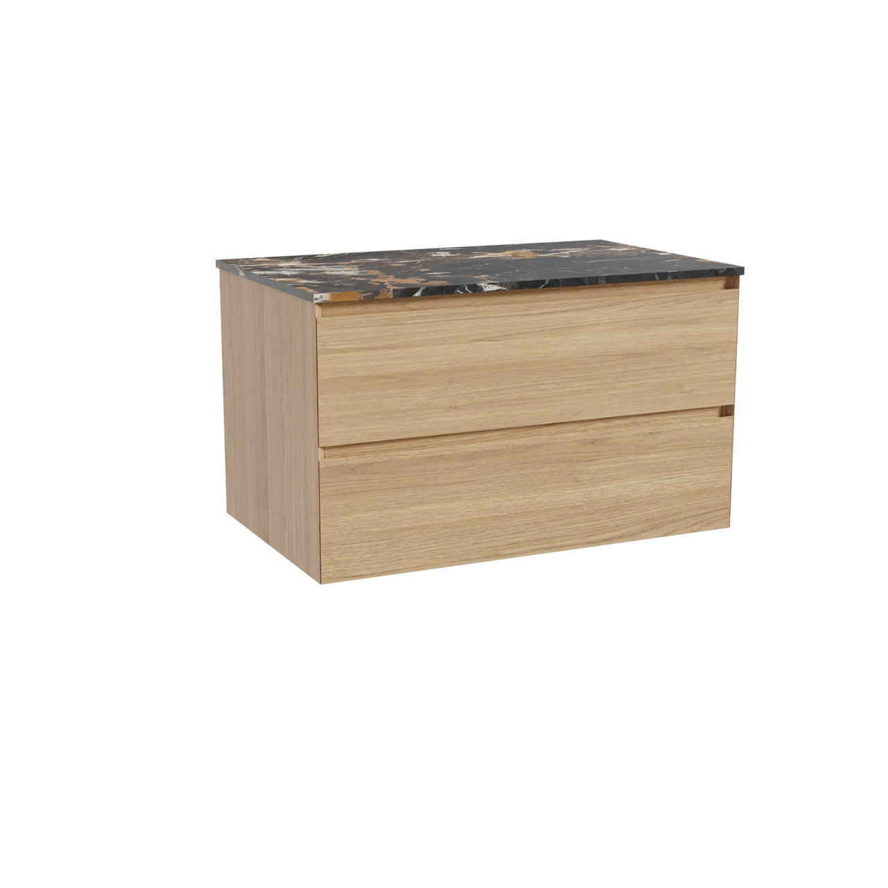 Balmani Mitra zwevend badkamermeubel 90 x 55 cm natuur eik met Stretto enkel tablet in marmer portoro gold