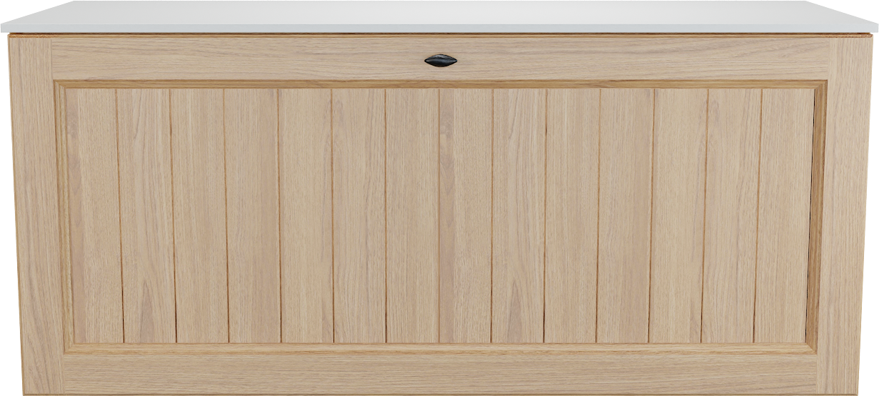 Balmani Lemon hängendes Möbelstück Set: 120 x 55 cm, Naturbelassene Eiche Furnier, mit Stretto Einzel- oder Doppel Waschtischplatte, Weiß matt