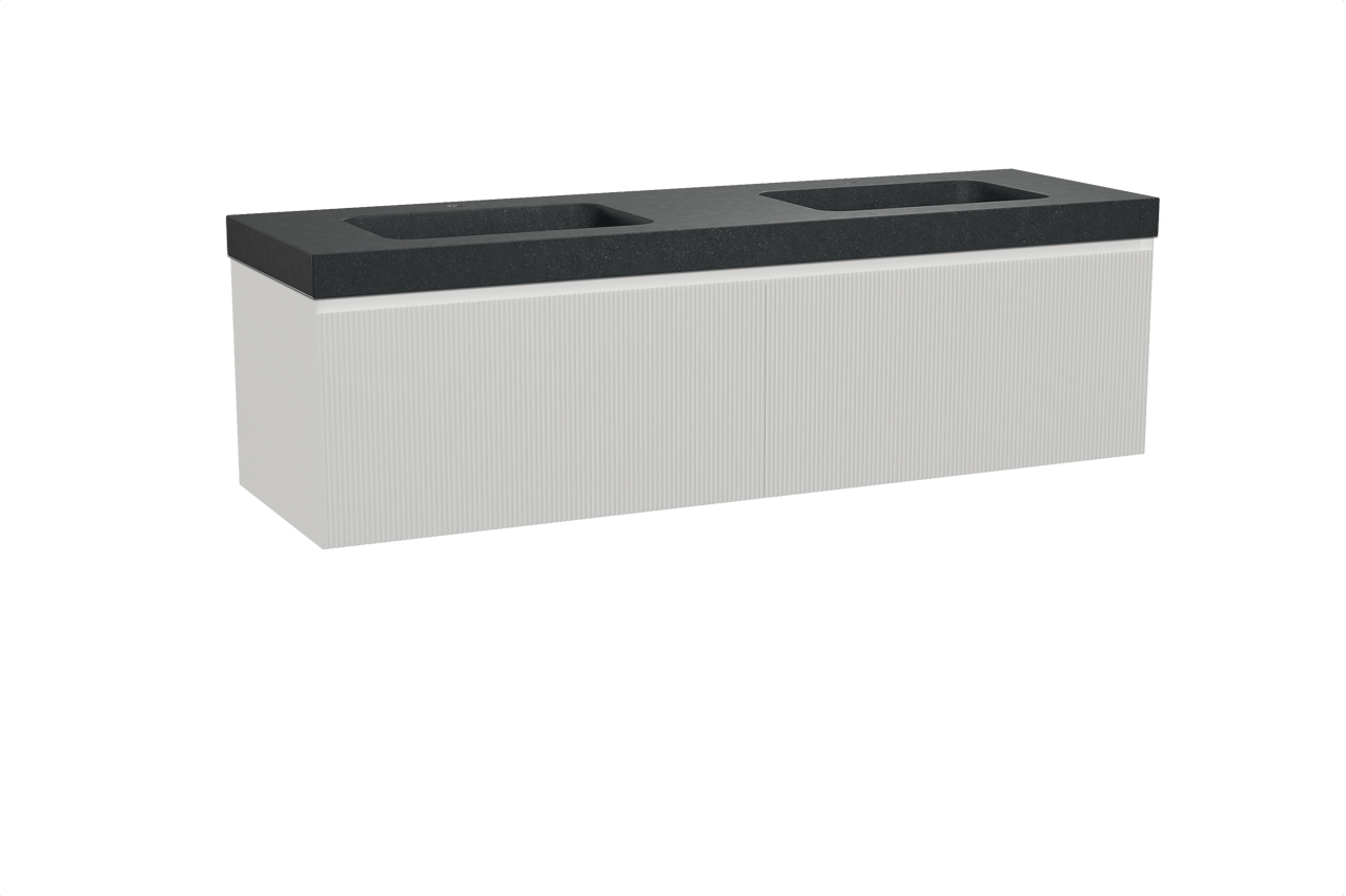 Balmani Fila meuble salle de bains suspendu 180 x 55 cm blanc mat avec Napoli double vasque en granit noir, Nervure droite symétrique verticale