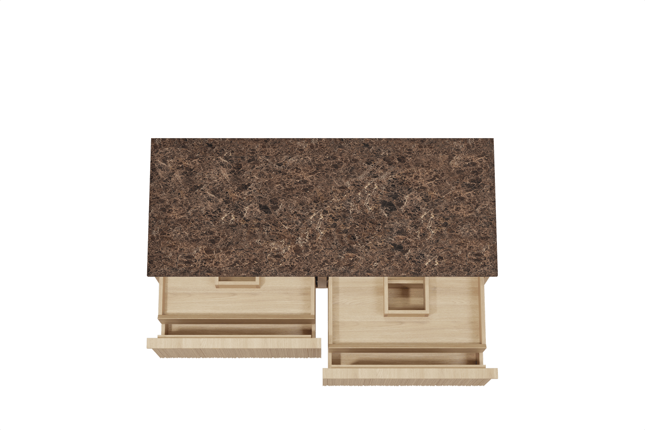 Balmani Forma zwevend badmeubel 135 x 55 cm naturel eiken met Stretto enkel of dubbel wastafelblad in marmer dark emperador, Verticale asymmetrische ronde ribbel