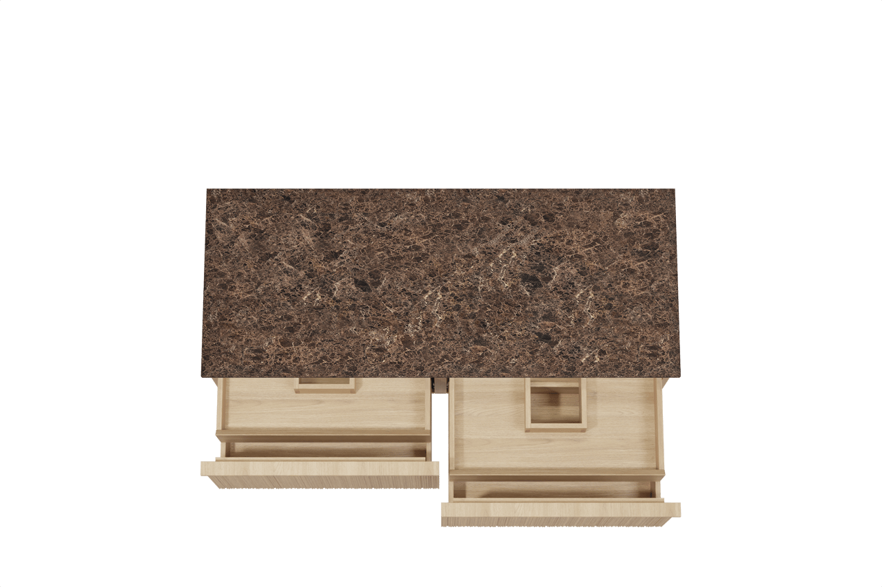 Balmani Forma zwevend badkamermeubel 135 x 55 cm natuur eik met Stretto enkel of dubbel tablet in marmer dark emperador, Verticale asymmetrische ronde ribbel