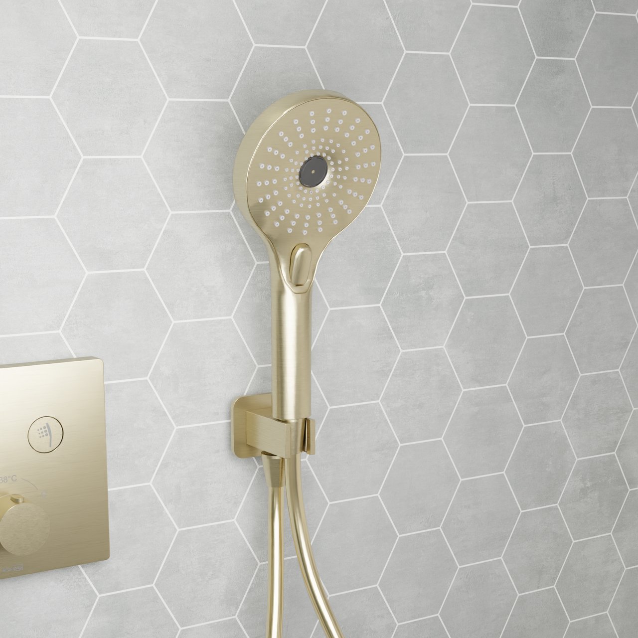 Blaufoss Onos set douchette avec coude de raccordement 3 fonctions de jet Brushed Champagne Gold