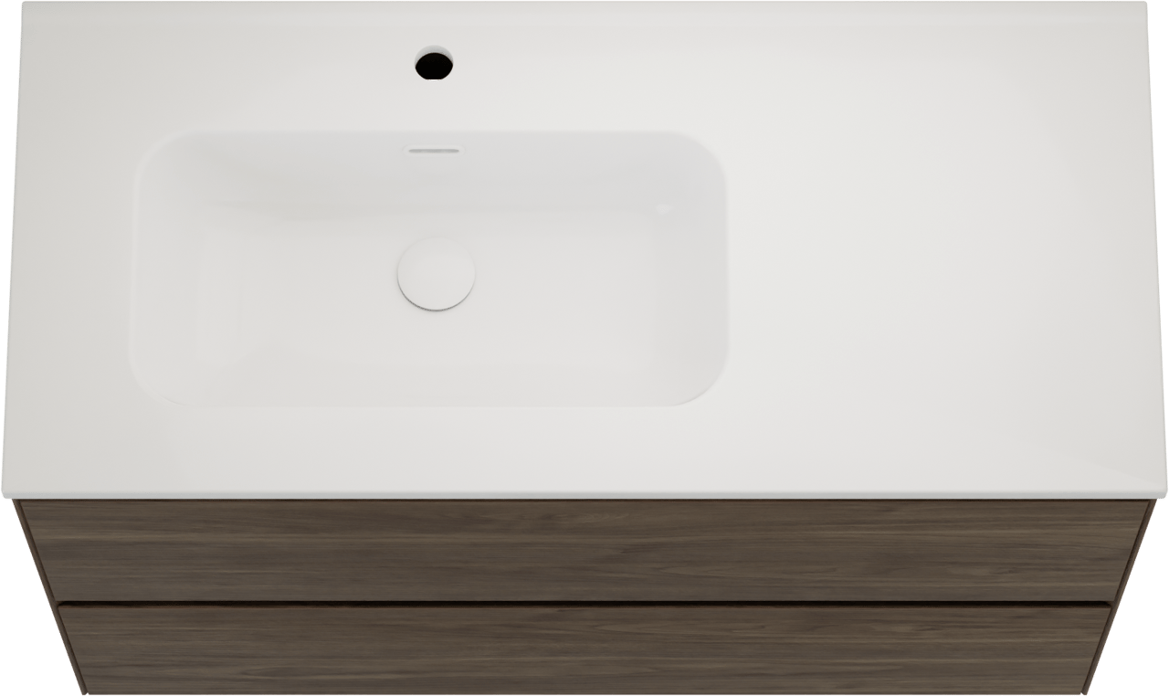 Balmani Mitra Compact meuble salle de bains suspendu 100 x 46 cm Noyer américain avec Nostra vasque asymétrique gauche en porcelaine blanc brillant