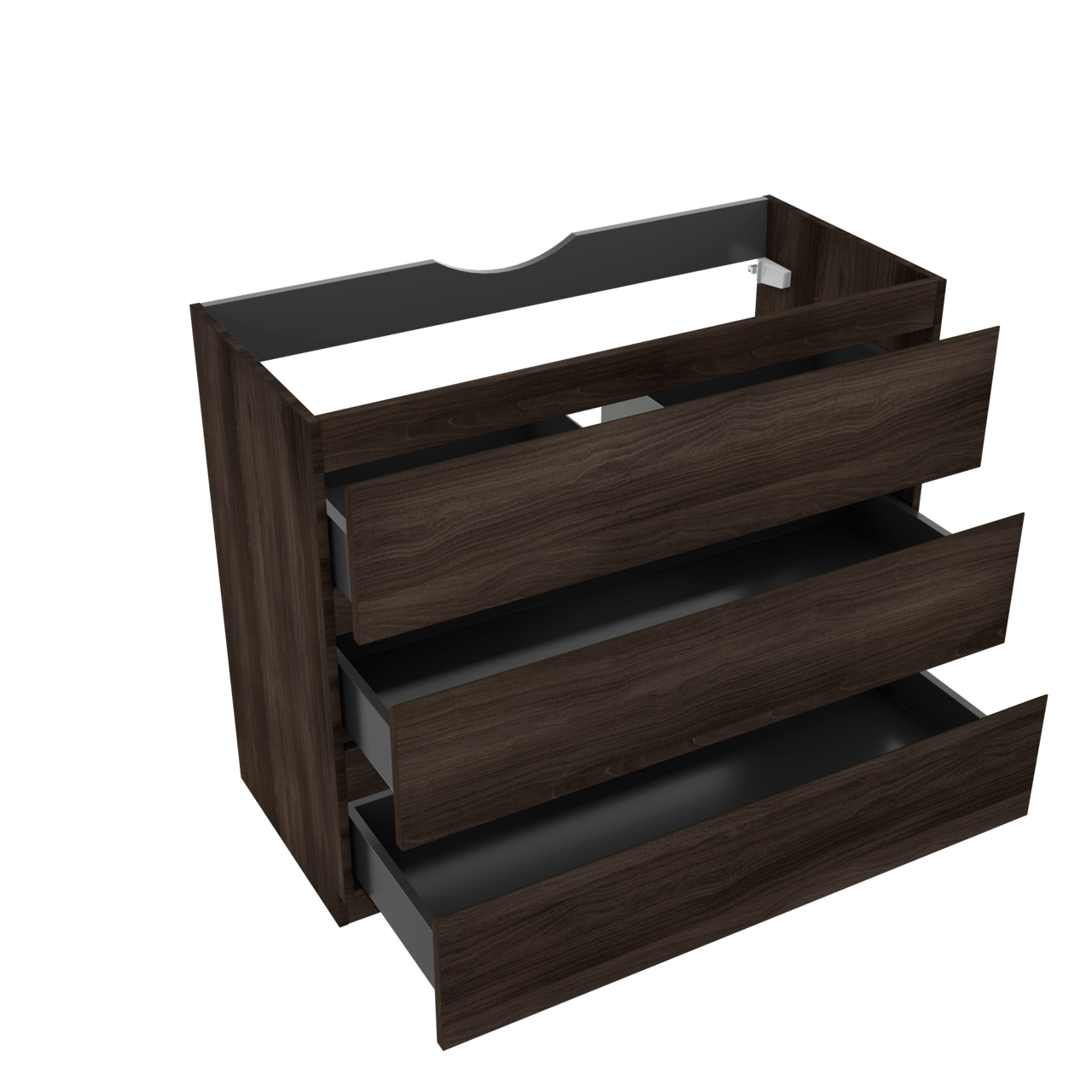 Linie Lado staande wastafelonderkast 100 x 46 cm donkere notelaar 3 lades