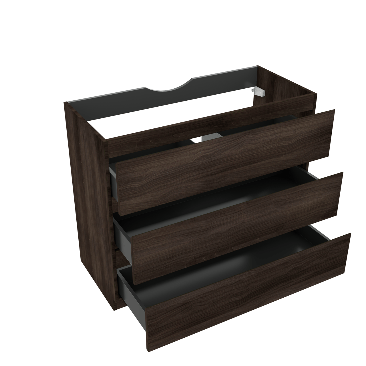 Linie Lado staande wastafelonderkast 100 x 46 cm donkere notelaar 3 lades