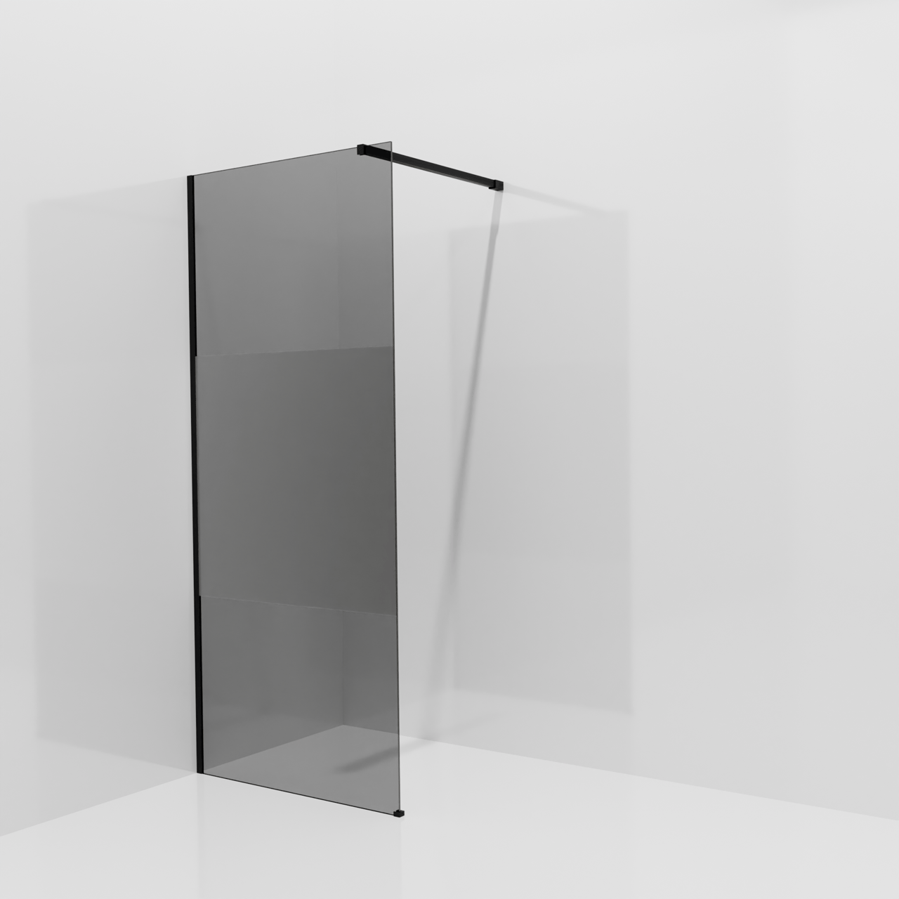 Balmani Modular inloopdouche: 90 x 200 cm, Rookglas met matte strook, Mat zwarte profielen