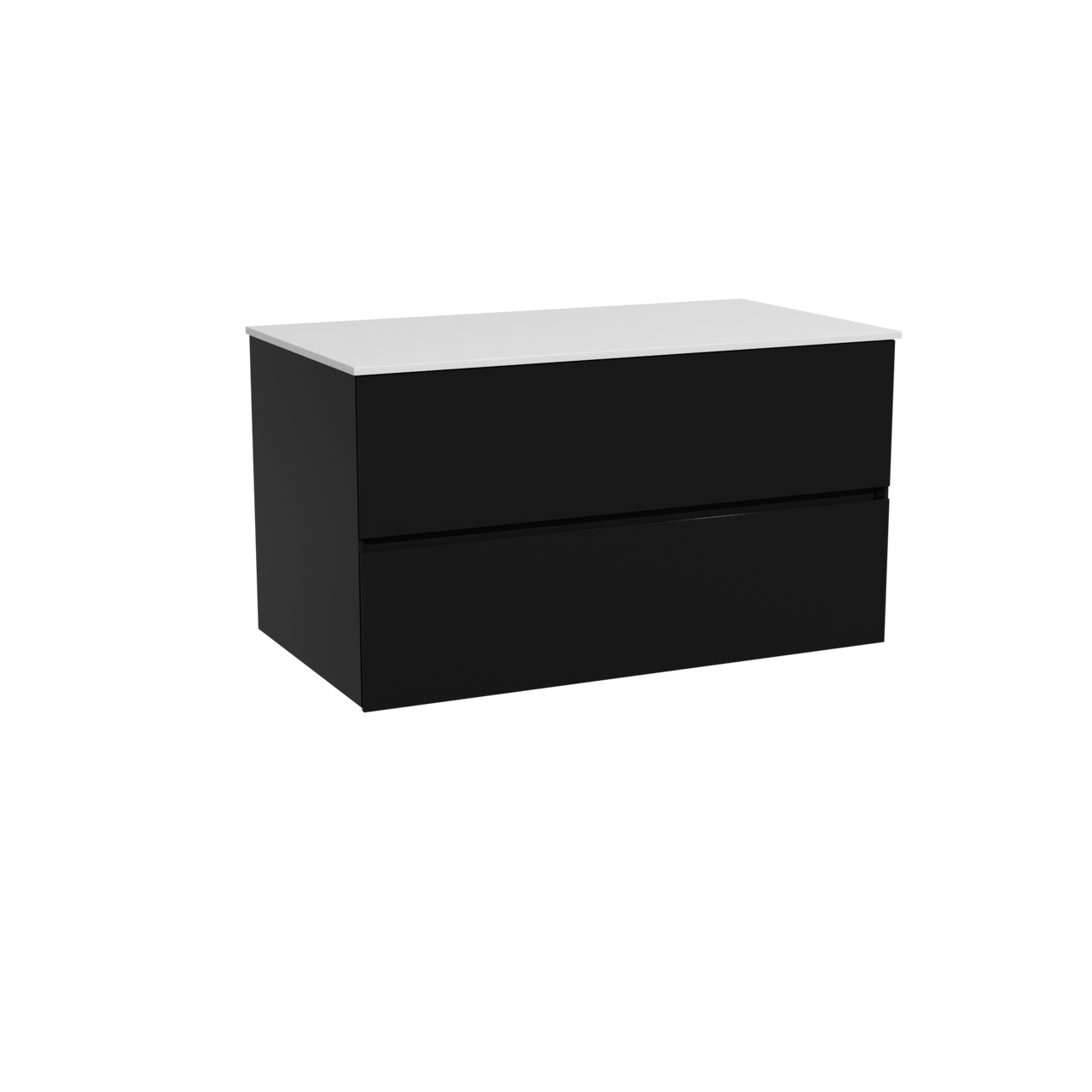 Storke Edge zwevend badkamermeubel 95 x 52 cm mat zwart met Tavola enkel tablet in solid surface mat wit