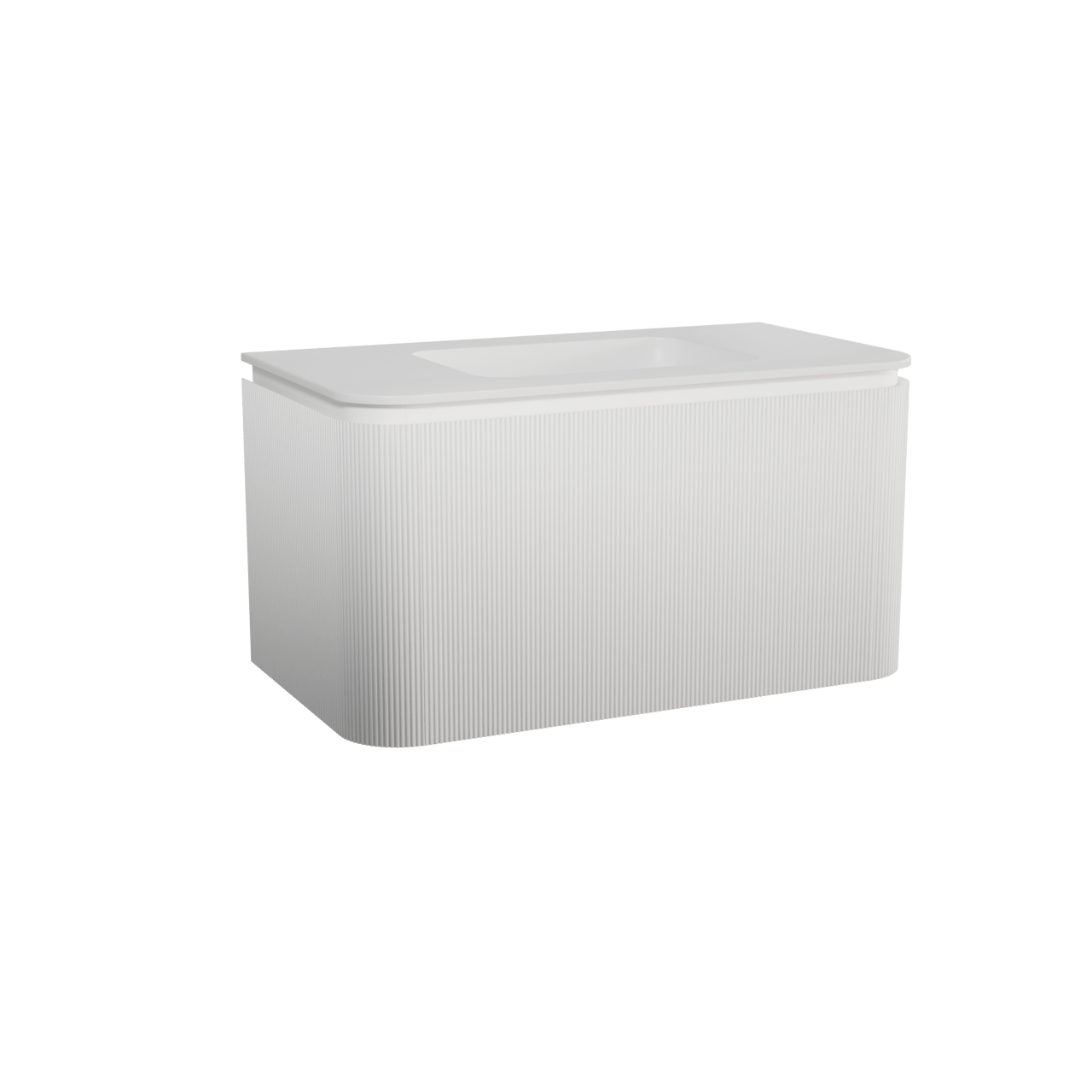 Balmani Moon zwevend badkamermeubel 100 x 55 cm mat wit met Moon enkele wastafel in solid surface mat wit, Verticale symmetrische rechte ribbel