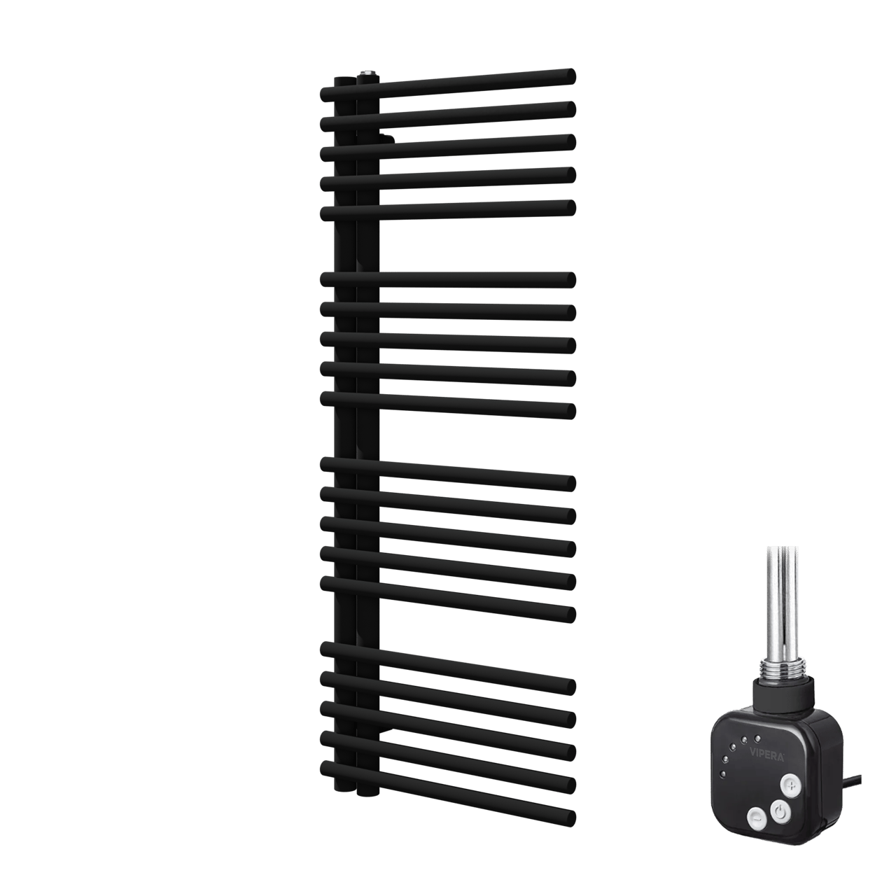 Vipera Nevada Einzel Handtuchheizkörper 50 x 120 cm Elektrische Heizung Schwarz matt Mittelanschluss 500W, inkl. Widerstand