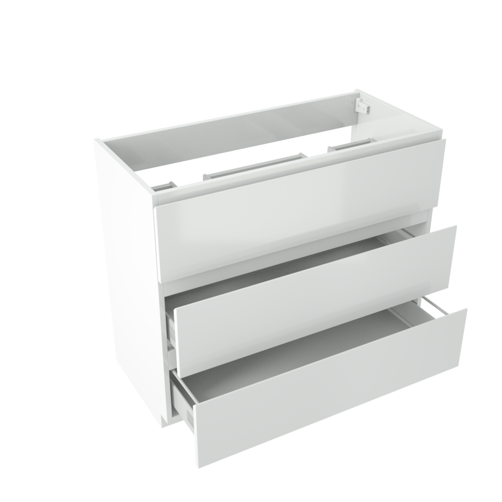 Storke Delta meuble sous-lavabo a poser 100 x 48 cm 2 découpes siphon blanc brillant 3 tiroirs 2 découpés de siphon