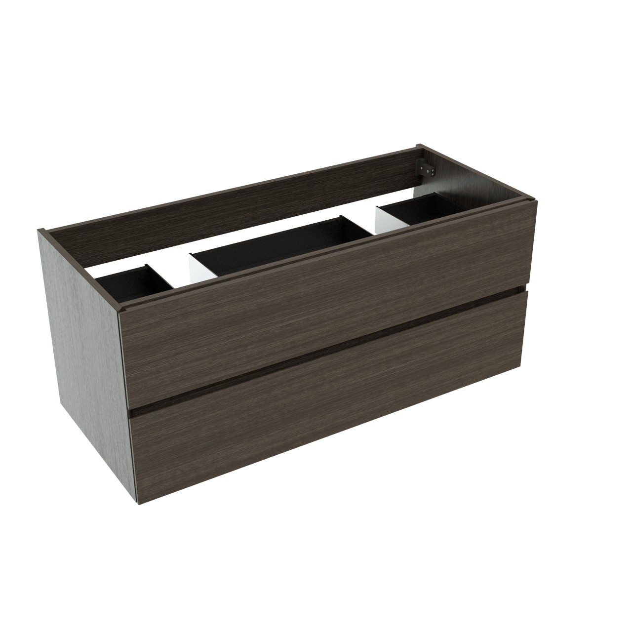 Storke Edge hängender Bad-Unterschrank 120 x 52 cm Eiche dunkel 2 Schubladen 2 Siphonaussparungen