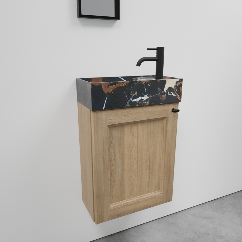 Balmani Lemon zwevend toiletmeubel 42 x 21 cm verweerd eiken met Dama wastafel in Portoro Gold marmer