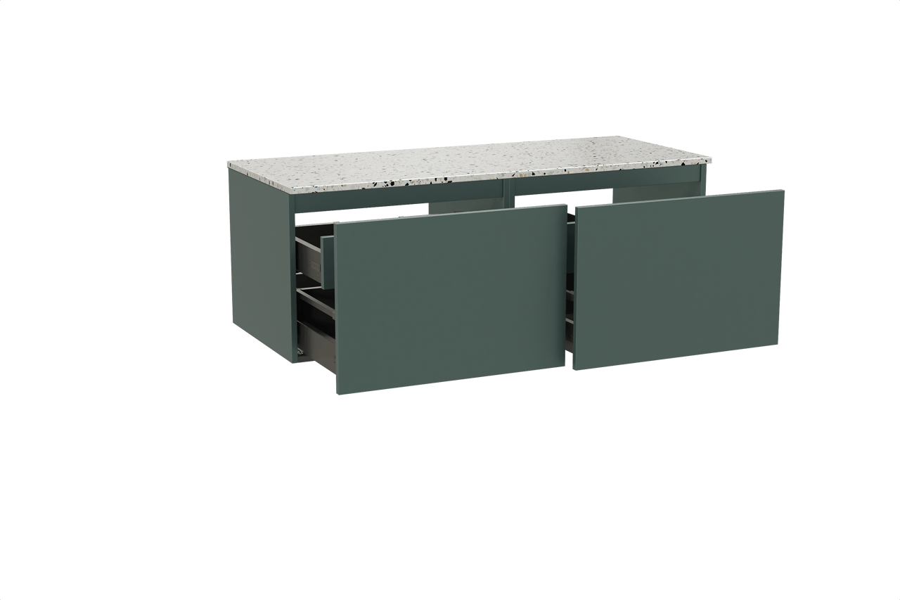 Balmani Sfera meuble salle de bains suspendu 135 x 55 cm forest avec Stretto tablette simple ou double en blanc/noir mat terrazzo