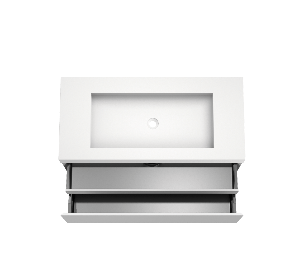 Balmani Idra hängendes Möbelstück Set: 120 x 55 cm, Weiß matt, mit Modus Einzelwaschtisch für 2 Armaturenlöcher, Solid Surface Weiß matt