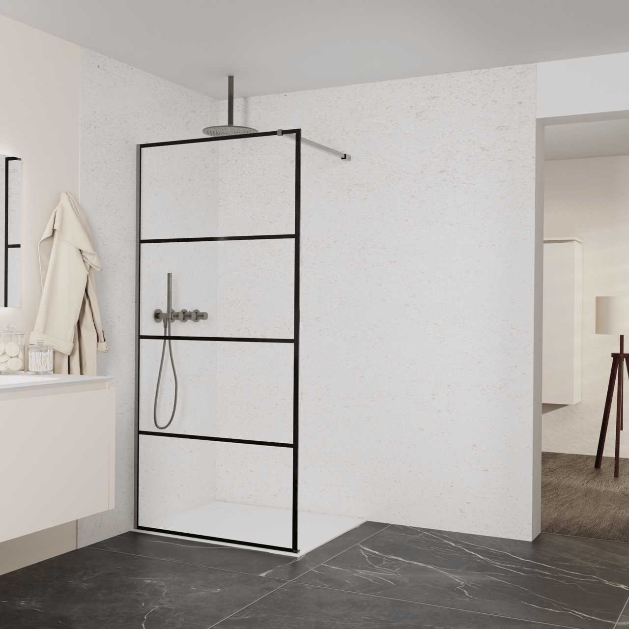 Balmani Modular Walk-In Dusche: 100 x 200 cm, Lined, inklusive Coating, Profil Brushed GunMetal