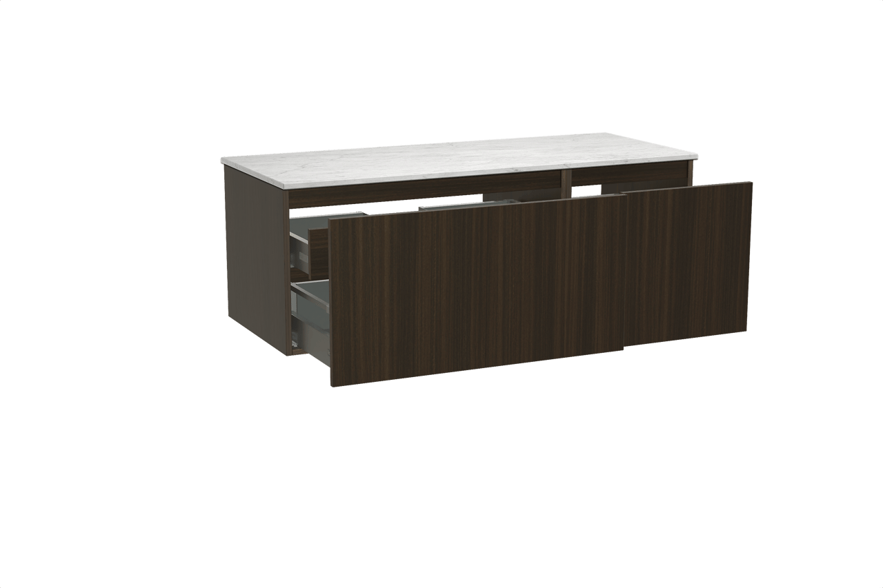 Balmani Sfera meuble salle de bains suspendu 135 x 55 cm eucalyptus avec Stretto tablette simple ou double en marbre carrara