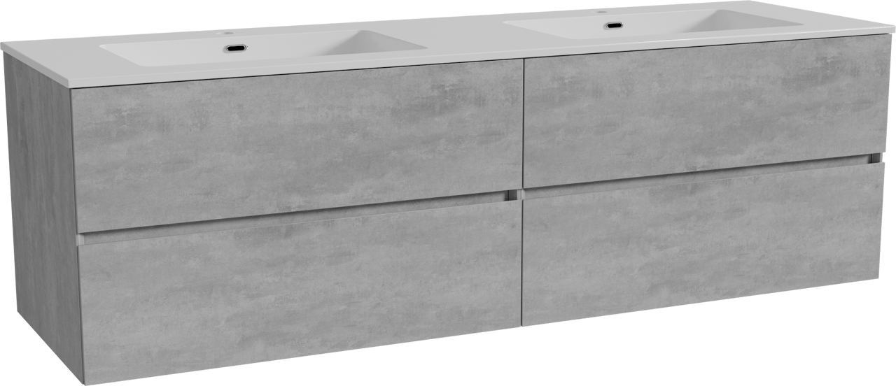 Storke Edge zwevend badmeubel 170 x 52 cm beton donkergrijs met Diva dubbele wastafel in composietmarmer hoogglans wit