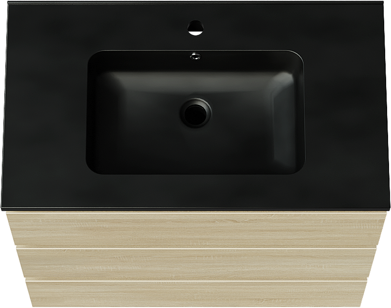 Linie Lado freistehendes Möbelstück Set: 80 x 46 cm, Weiße Eiche, mit Vano Einzelwaschtisch, Marmorkomposit Schwarz matt