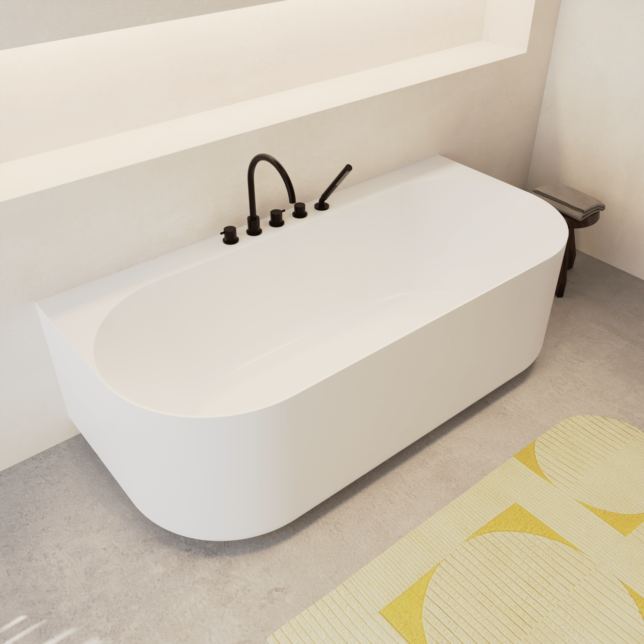 Balmani Scala Ovale halb freistehende Badewanne: 175 x 80 cm, Solid Surface, Weiß matt