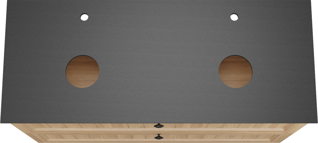 Balmani Lemon staand badkamermeubel 135 x 55 cm, fineer natuur eik met Facetta dubbel tablet in graniet zwart