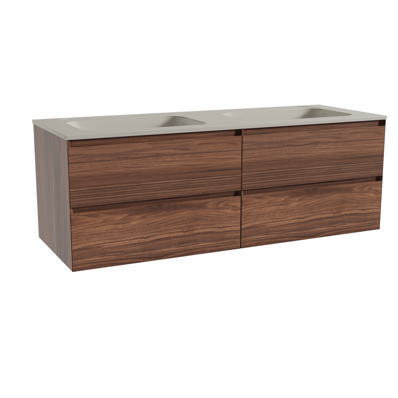 Balmani Mitra hängendes Möbelstück Set: 150 x 55 cm, Nussbaum, mit Tablo Strada Doppelwaschtisch, Marmorkomposit Seidengrau