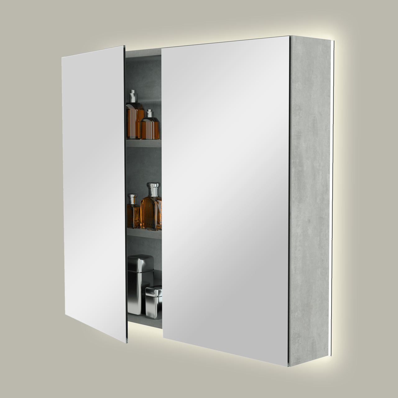 Storke Reflecta spiegelkast 85 x 75 cm beton donkergrijs met spiegelverlichting