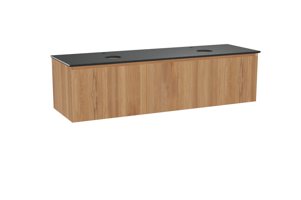 Balmani Idra hängendes Möbelstück Set: 180 x 55 cm, Teak, mit Facetta Doppel Waschtischplatte, Schwarzes Granit