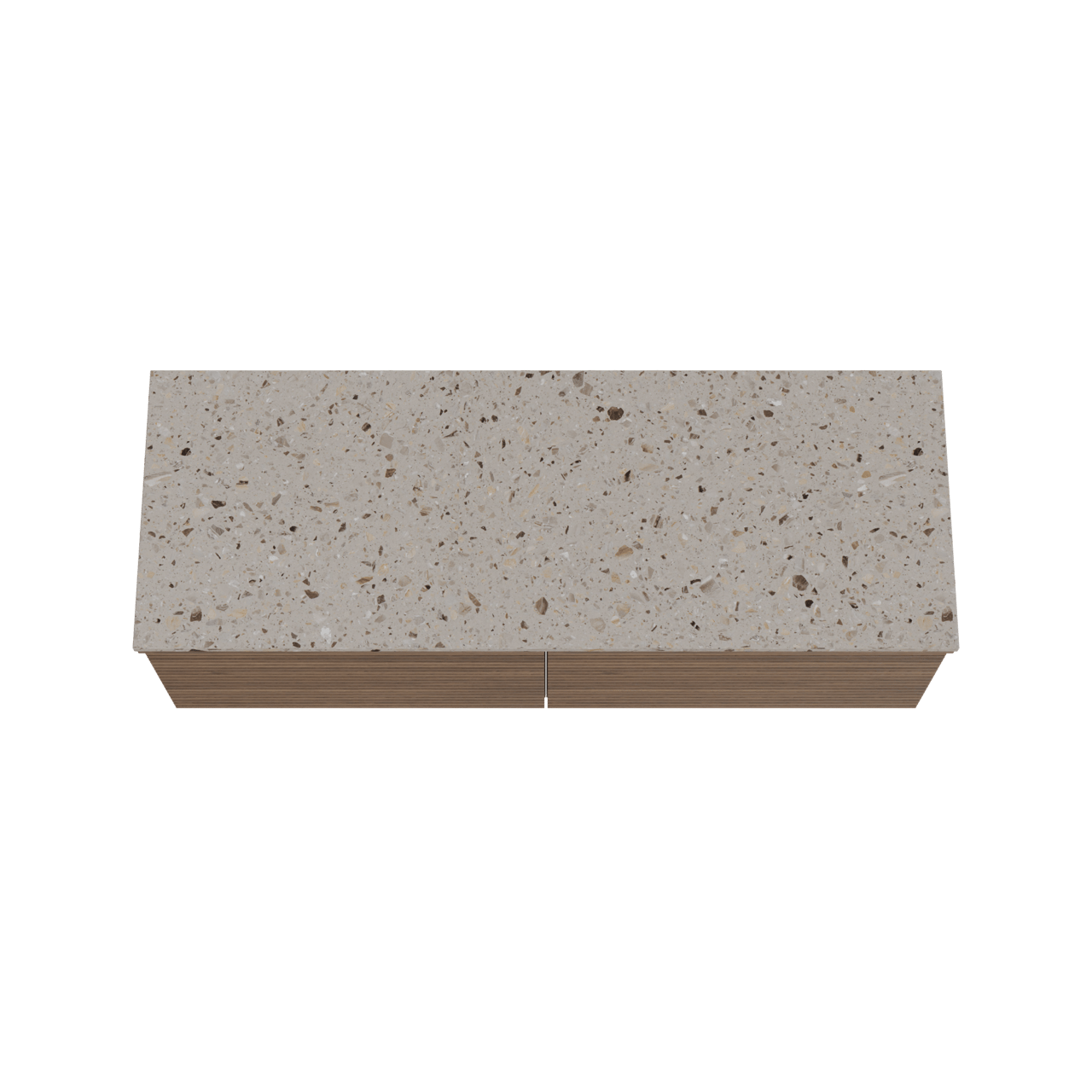 Balmani Forma zwevend badmeubel 150 x 55 cm amerikaans notenhout met Stretto enkel of dubbel wastafelblad in terrazzo greige terrazzo, Horizontale symmetrische rechte ribbel