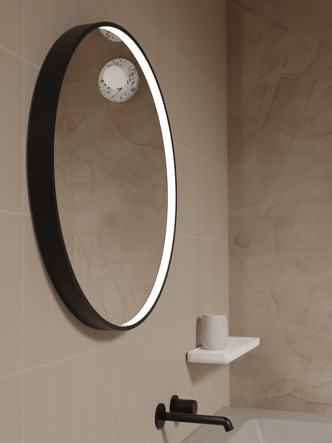 Balmani Secret Black miroir rond noir lumineux et anti-buée Ø 60 cm