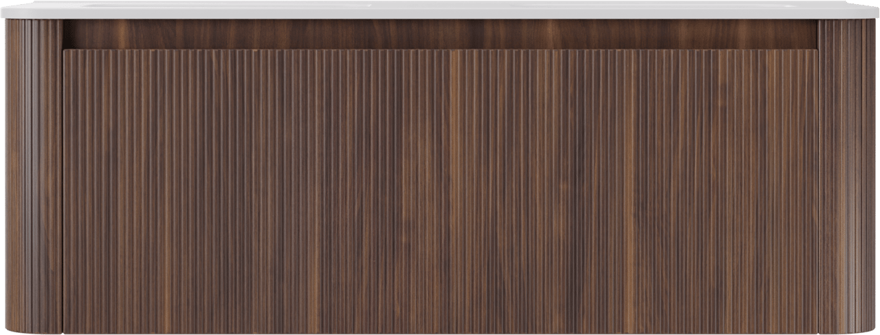 Storke Soft meuble salle de bains suspendu 140 x 46 cm noyer avec Kera Soft double vasque en porcelaine blanc mat, Nervure droite symétrique verticale