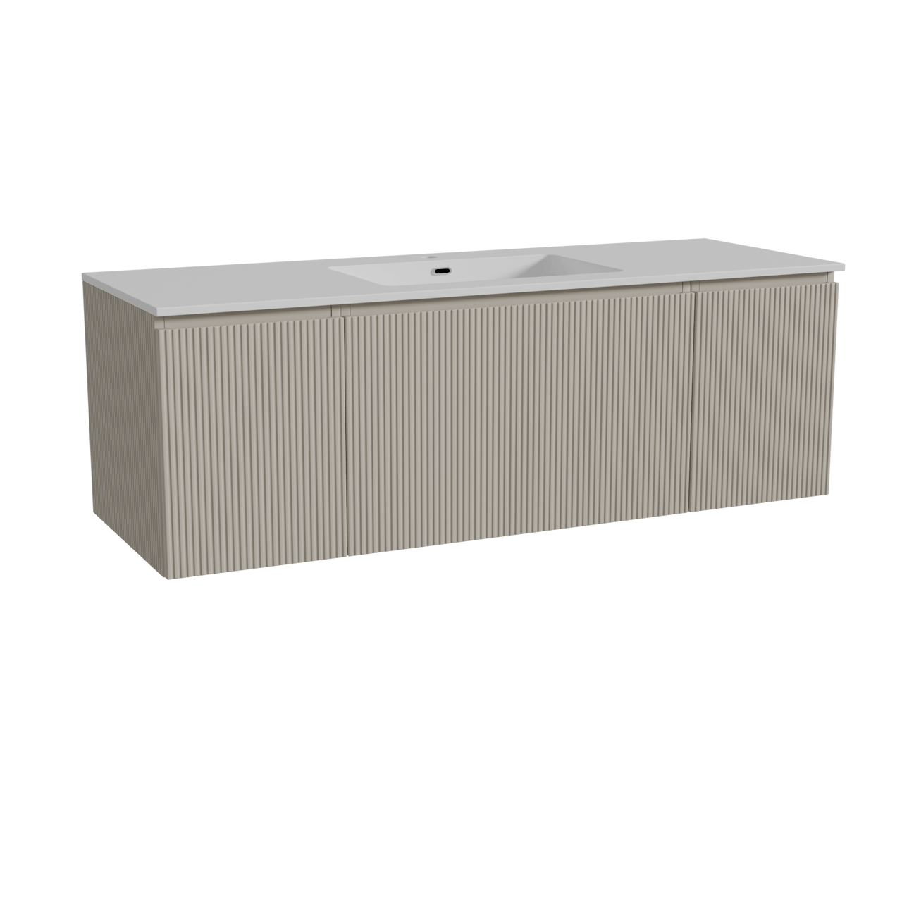 Storke Ribs meuble salle de bains suspendu 145 x 52 cm soie grise avec Diva plan simple en marbre composite blanc brillant, Nervure droite symétrique verticale