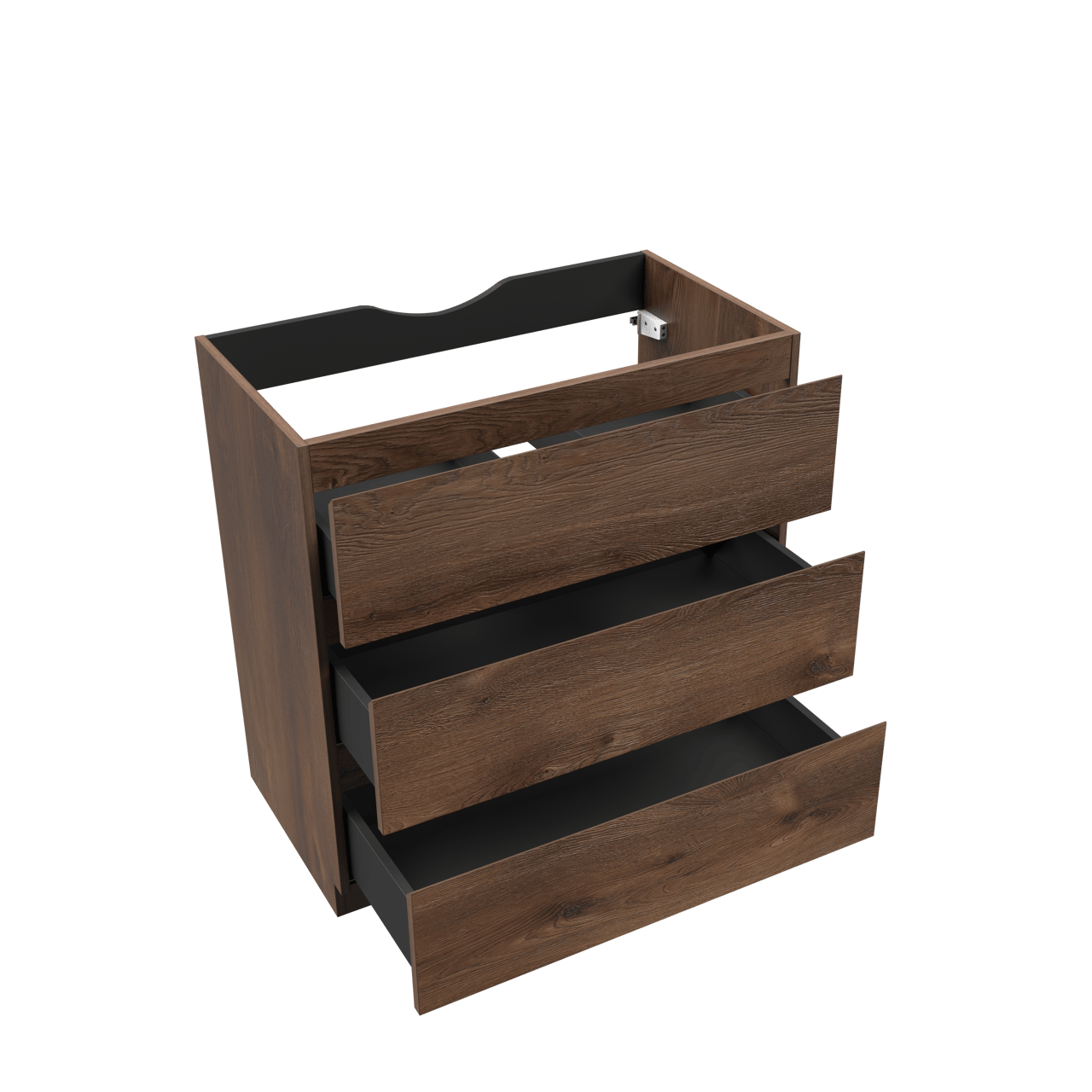 Linie Lado stehender Waschbeckenunterschrank: 80 x 46 cm, braune Eiche, 3 Schubladen