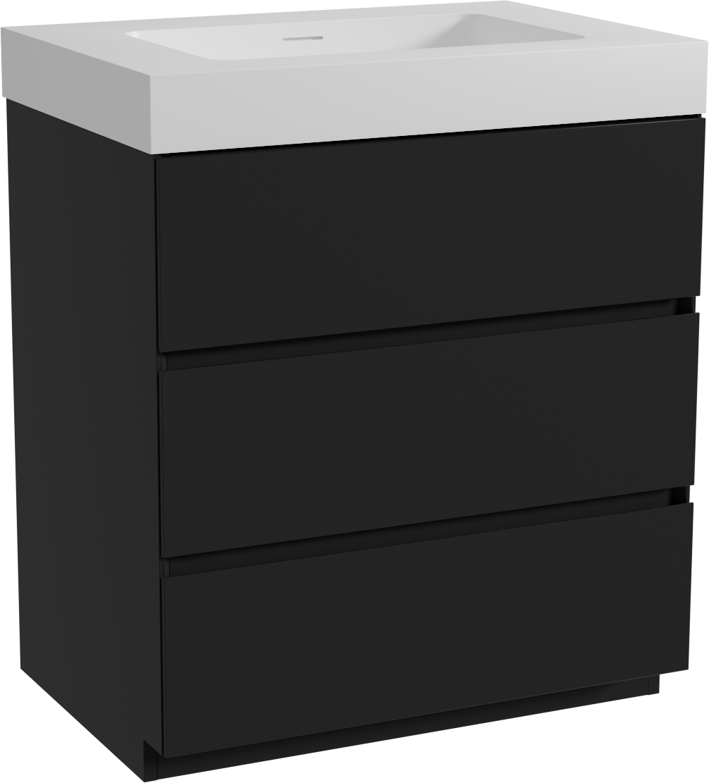 Storke Edge staand badmeubel 75 x 52 cm mat zwart met Mata High enkele wastafel in solid surface mat wit