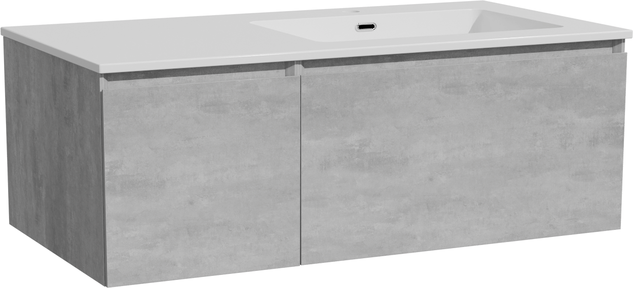 Storke Edge meuble salle de bains suspendu 100 x 52 cm béton gris foncé avec Diva vasque asymétrique droite en marbre composite blanc brillant