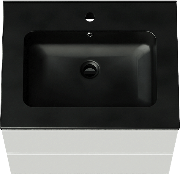 Linie Lado zwevend badmeubel 60 x 46 cm hoogglans wit met Vano enkele wastafel in composietmarmer mat zwart