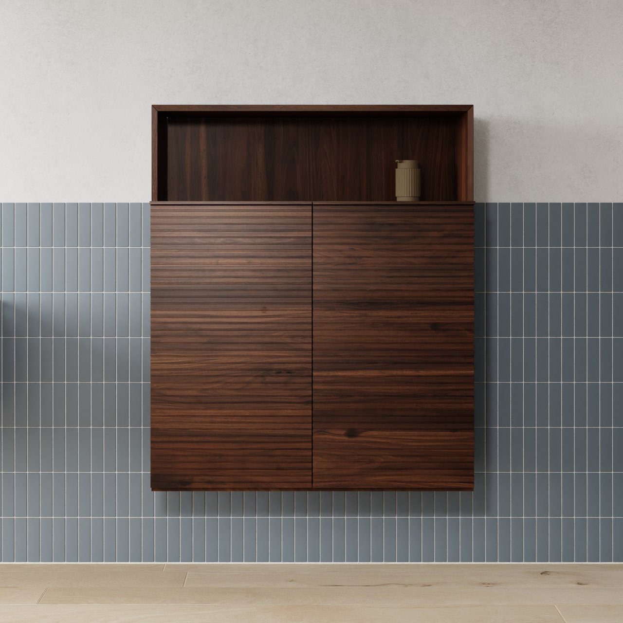 Balmani Forma zwevende badkamerkast Amerikaans notenhout 100 x 30 x 120 cm horiz. sym. groef