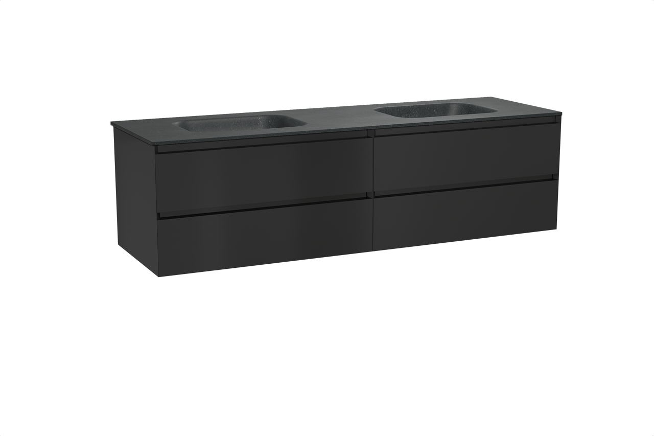 Balmani Mitra meuble salle de bains suspendu 180 x 55 cm noir mat avec Tablo Arcato double vasque en granit noir