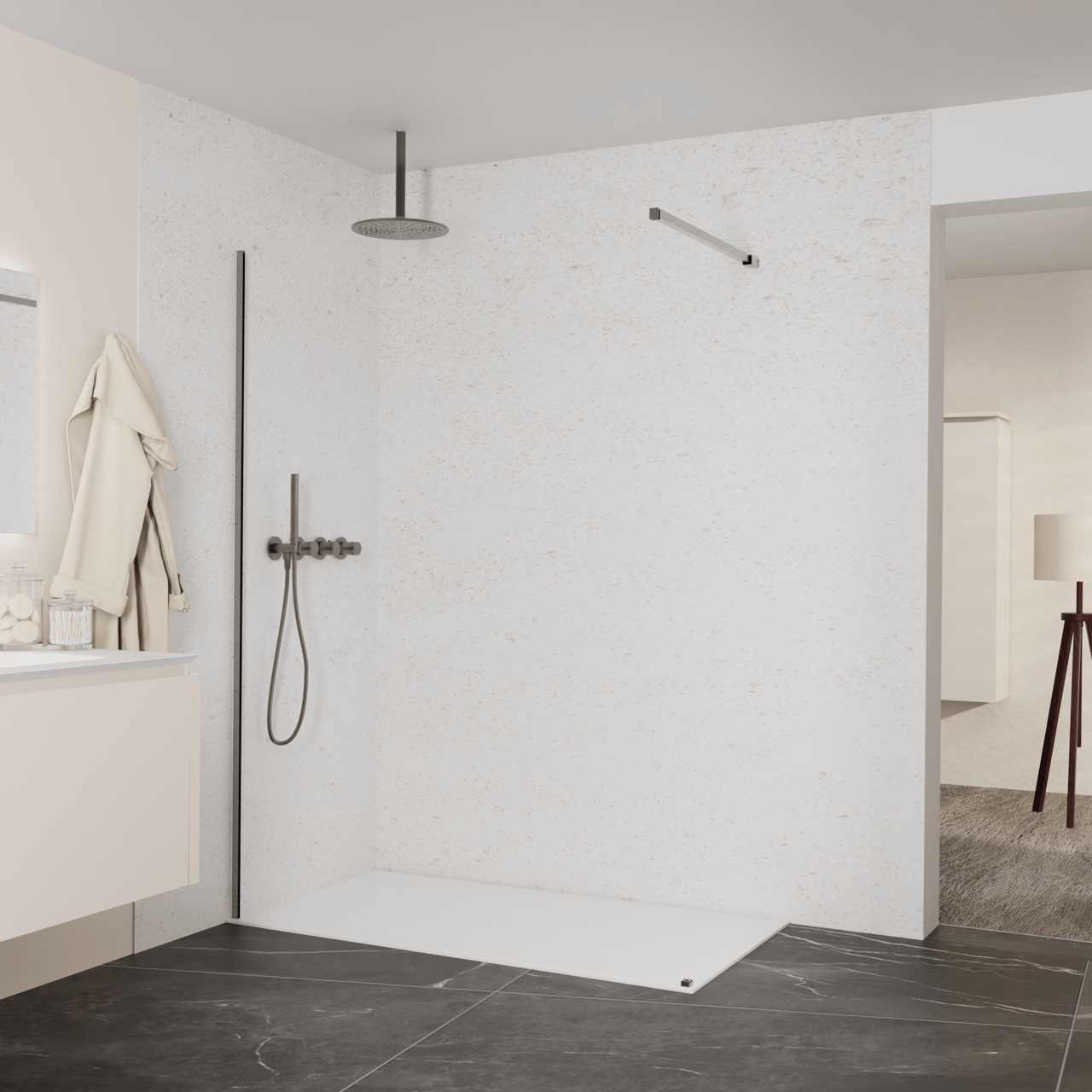 Balmani Modular douche à l'italienne: 150 x 200 cm, Verre transparent, avec coating, Profil Brushed GunMetal