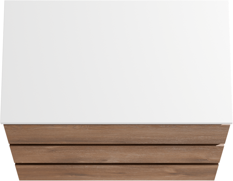 Linie Lado freistehendes Möbelstück Set: 80 x 46 cm, Braune Eiche, mit Lado Einzel Waschtischplatte, Marmorkomposit Weiß glänzend