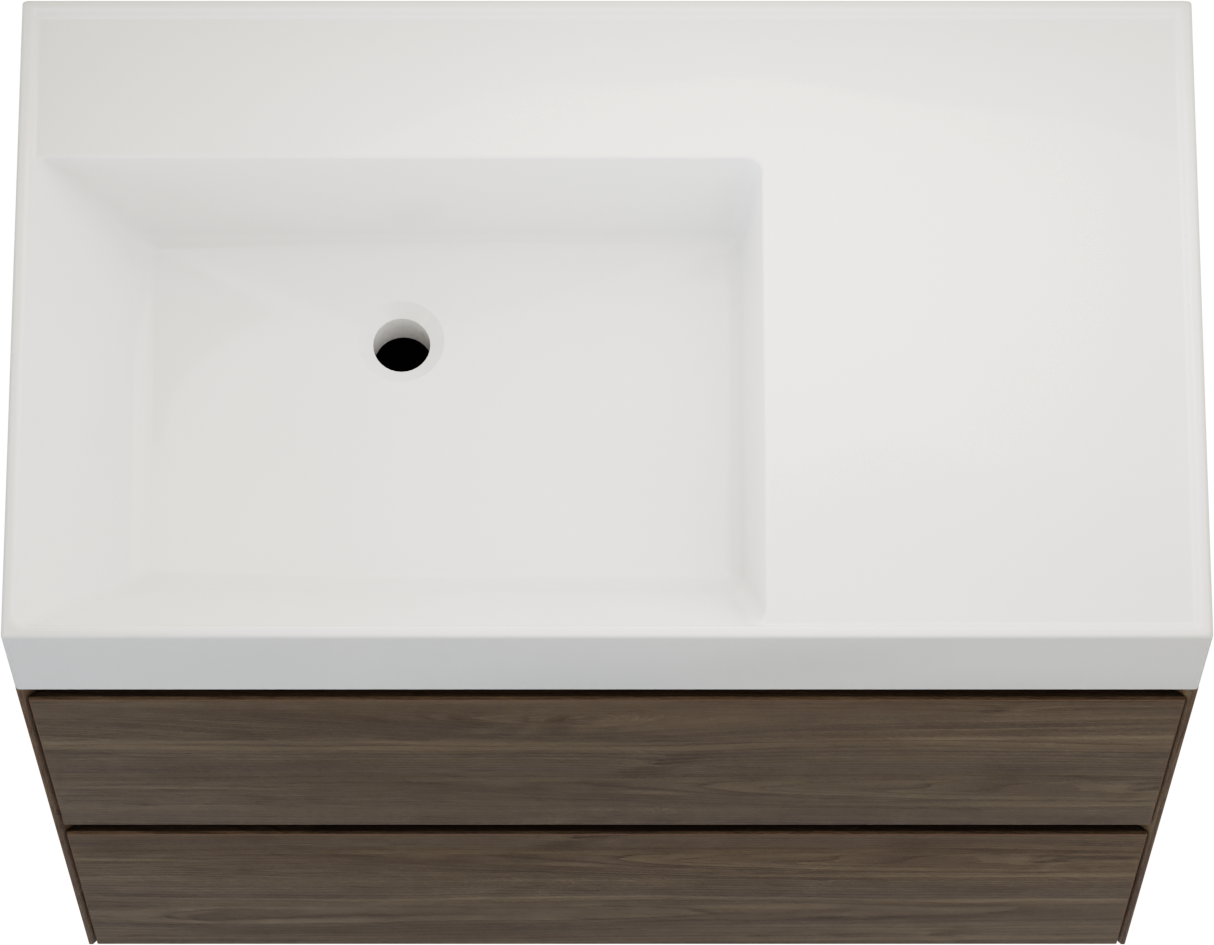 Balmani Mitra Compact hängendes Möbelstück Set: 80 x 46 cm, Amerikanischer Nussbaum, mit Argila Waschtisch links Marmorkomposit Weiβ glänzend